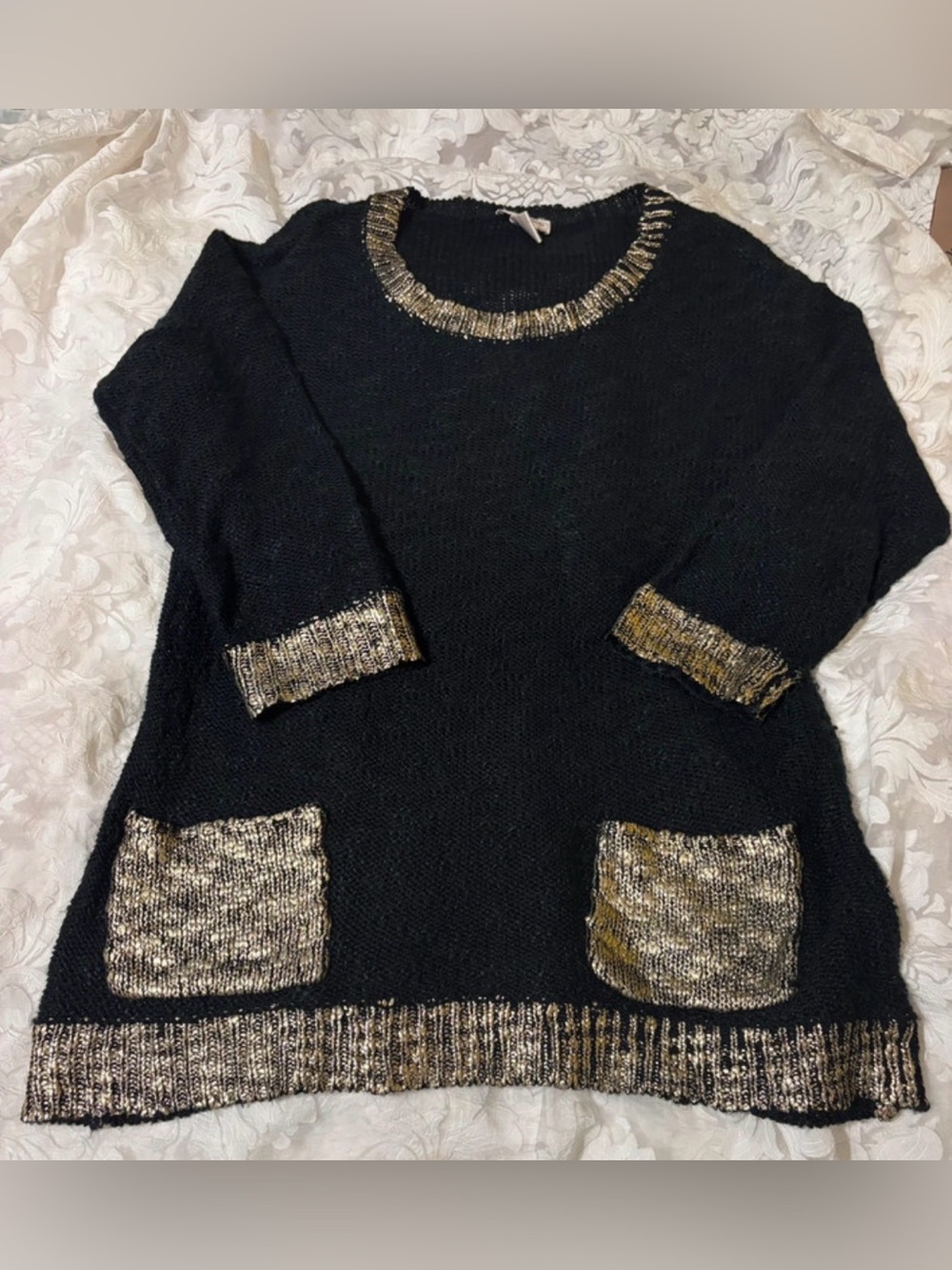 Monroe & Main Black Sweater with Gold Trim